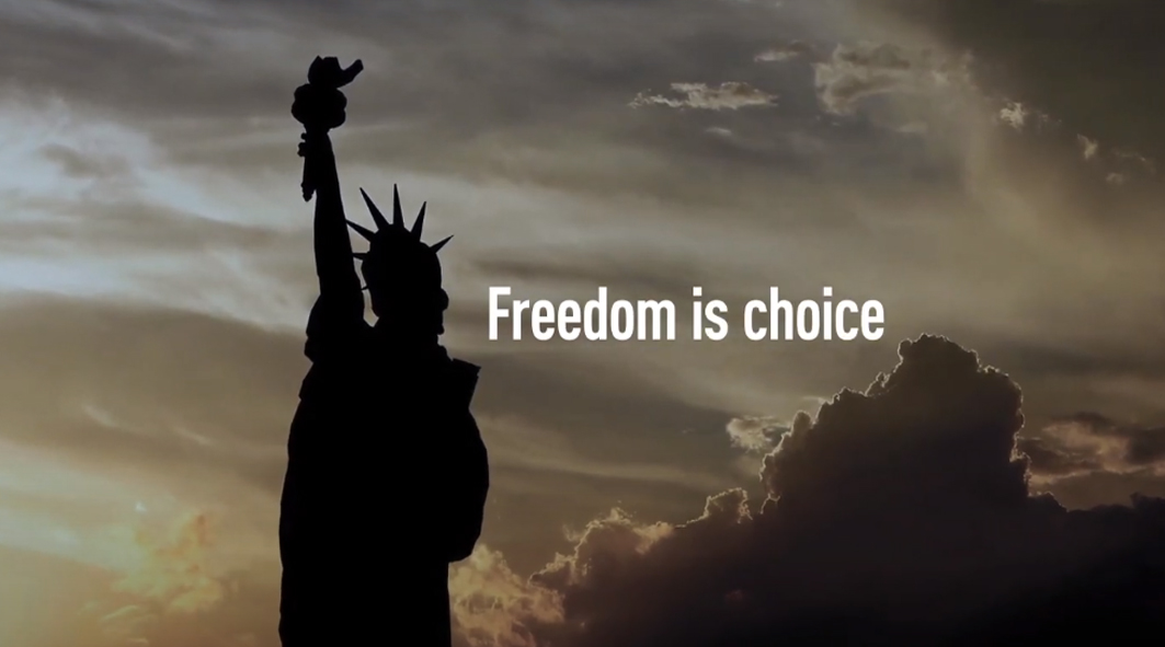 Statue of liberty with text that reads freedom is choice