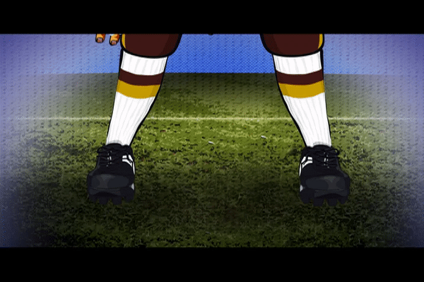 A football player has trouble touching his toes